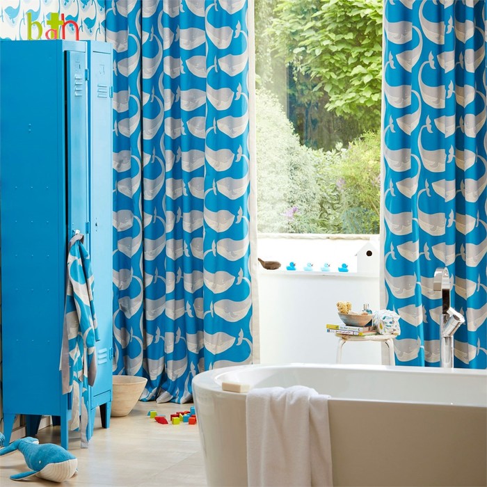 Big product scion guess who whale of a time bathroom scene fabric 1 